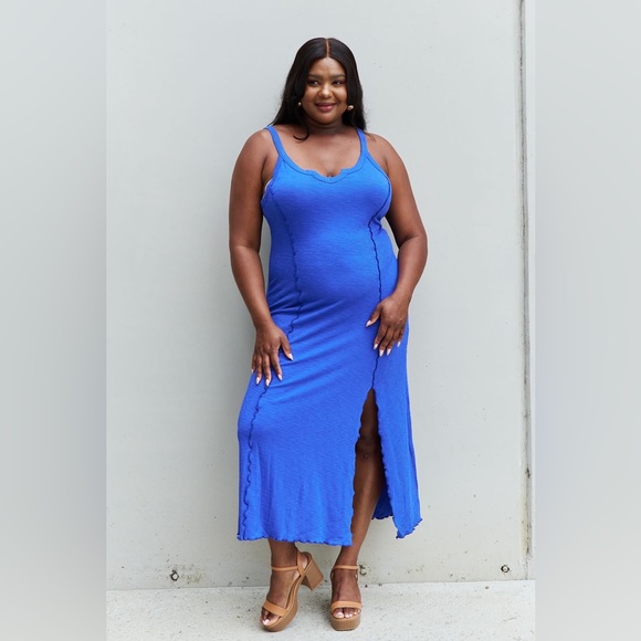 Culture Code Look At Me Full Size Notch Neck Maxi Dress with Slit in Cobalt Blue - Picture 3 of 11